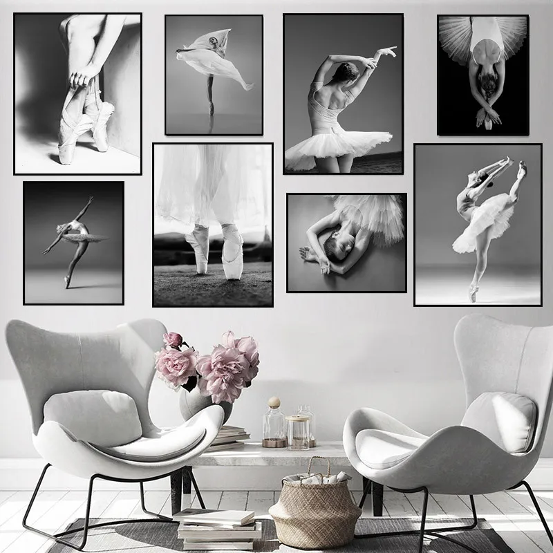 

Фотография женских танцоров черно-белая, холст, плакаты, принты, портретные картины для девочек в современном стиле, декор для детской комна...