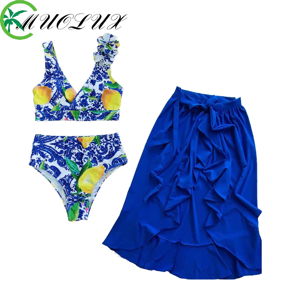 

MUOLUX New 2023 Dress Bikinis 3D Flower Bikini Set With Cover Up Sexy Swimsuit Women Brazilian Biquini Swimwear Female Swimsuits