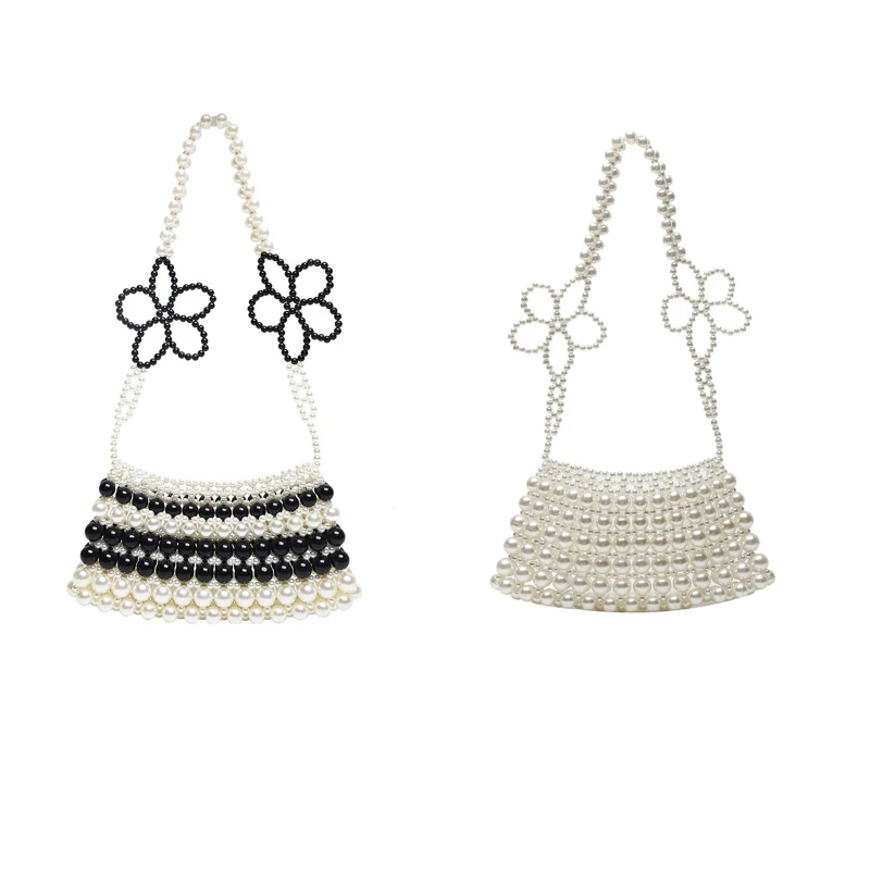 

63HC Fashion Beaded Flower Artificial Pearl Bag Shoulder Messenger Bag Luxury Handbag Summer Beach Purses and Clutch Tote Purse