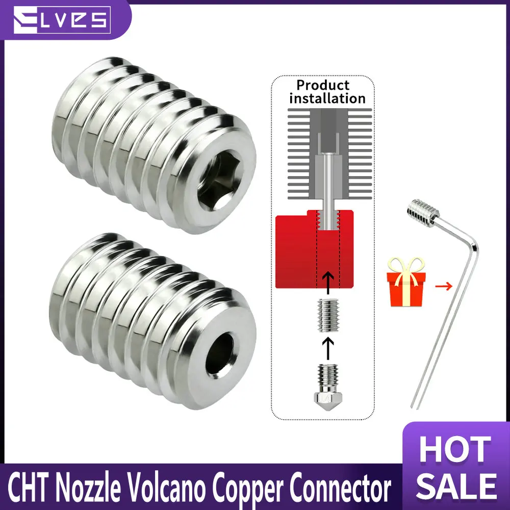 

High Flow CHT Nozzle Copper Volcano Adapters Nickel Plated High Flow For Volcano Volcano Crazy Heating Block V6 Nozzle Hotend