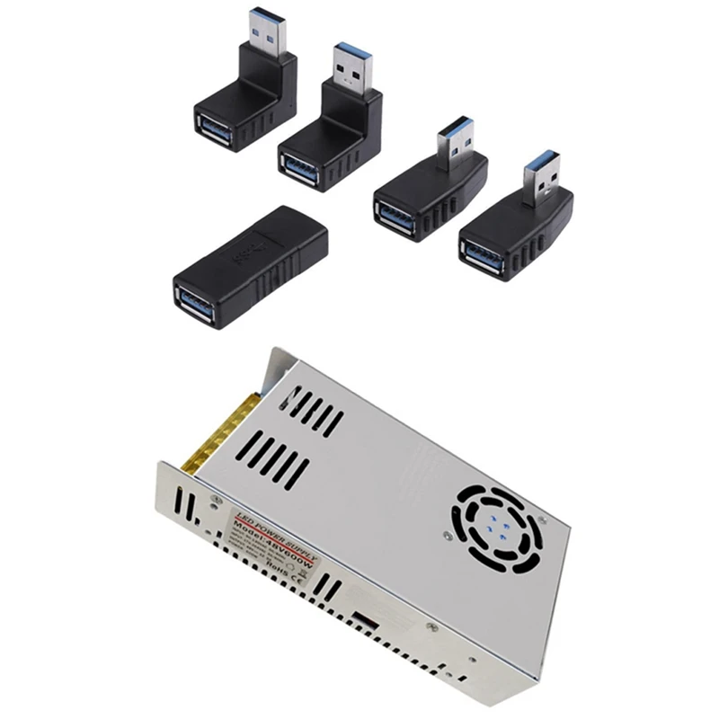 

5 в 1 USB 3,0 A штекер-гнездо 90 градусов + Прямой Угловой адаптер разъем и 48 В 12.5A 600 Вт переключатель питания
