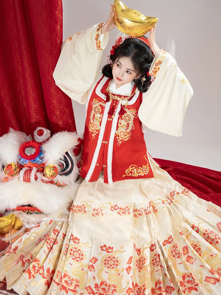 QiQiaoFang династия Мин ханьфу женская зимняя китайская Новогодняя одежда вышитая