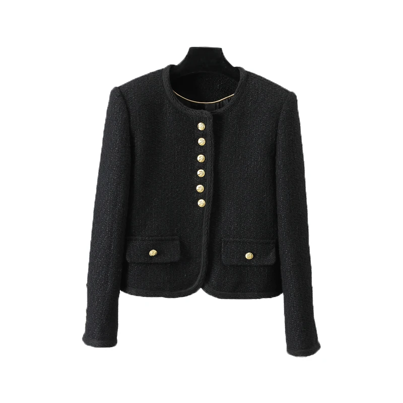 Классическая твидовая куртка на шести пуговицах черно-белая Смешанная шерстяная