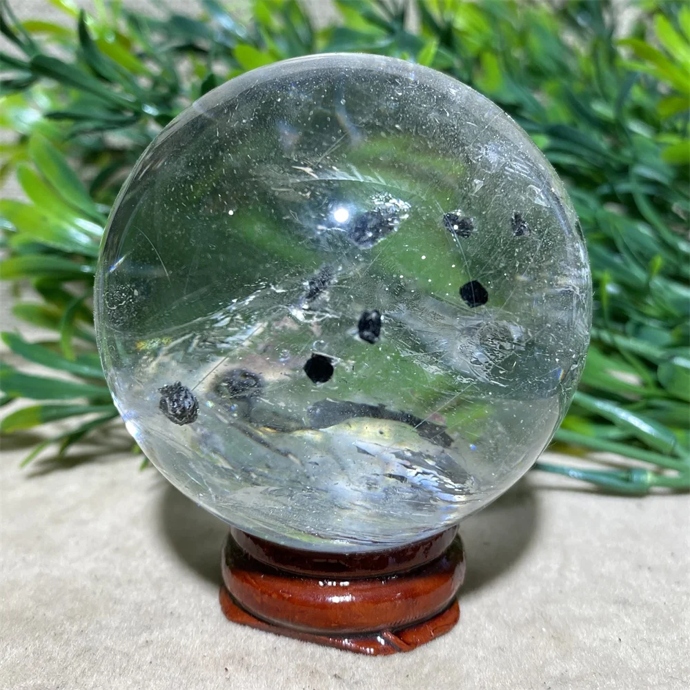 

Natural Crystal Clear Quartz With Home Decoration Mica Black Tourmaline Sphere High Quality Beauty Reiki Minerals Ball +Stand