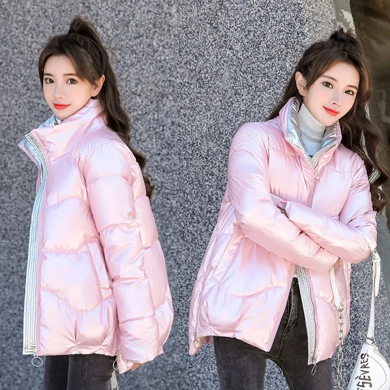 2021 New Women's Winter Jacket Glossy Parka Stand Callor Down Cotton Jacket Warm Casual Cotton Padded Parkas Snow Wear Coat