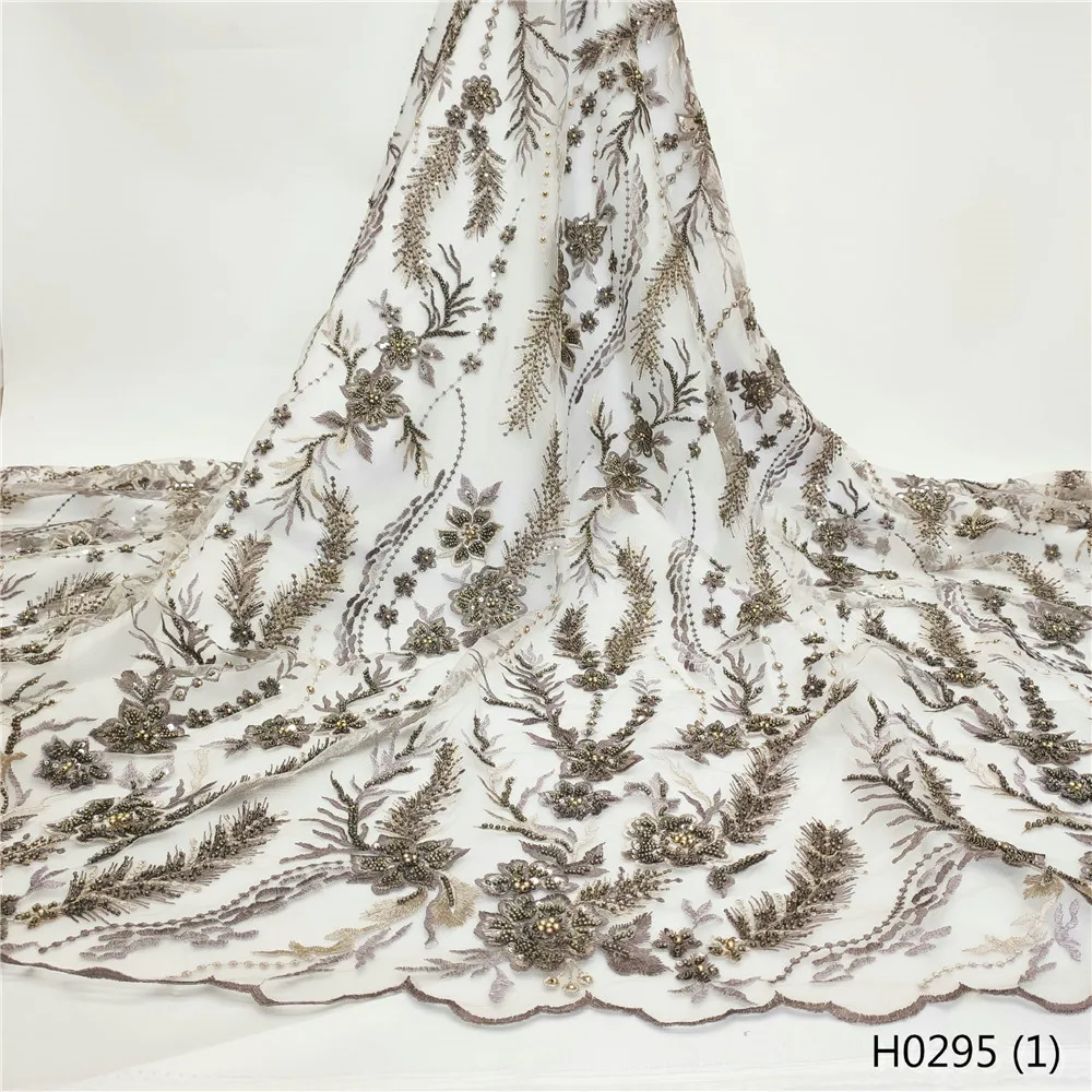 

Nigerian tulle lace fabric flower French Net Lace Fabric with sequins beads and stone embroidery mesh fabric for dress H0295