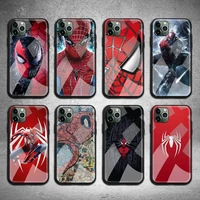 marvel the amazing spider man phone case tempered glass for iphone 13 12 11 pro mini xr xs max 8 x 7 6s 6 plus se 2020 cover