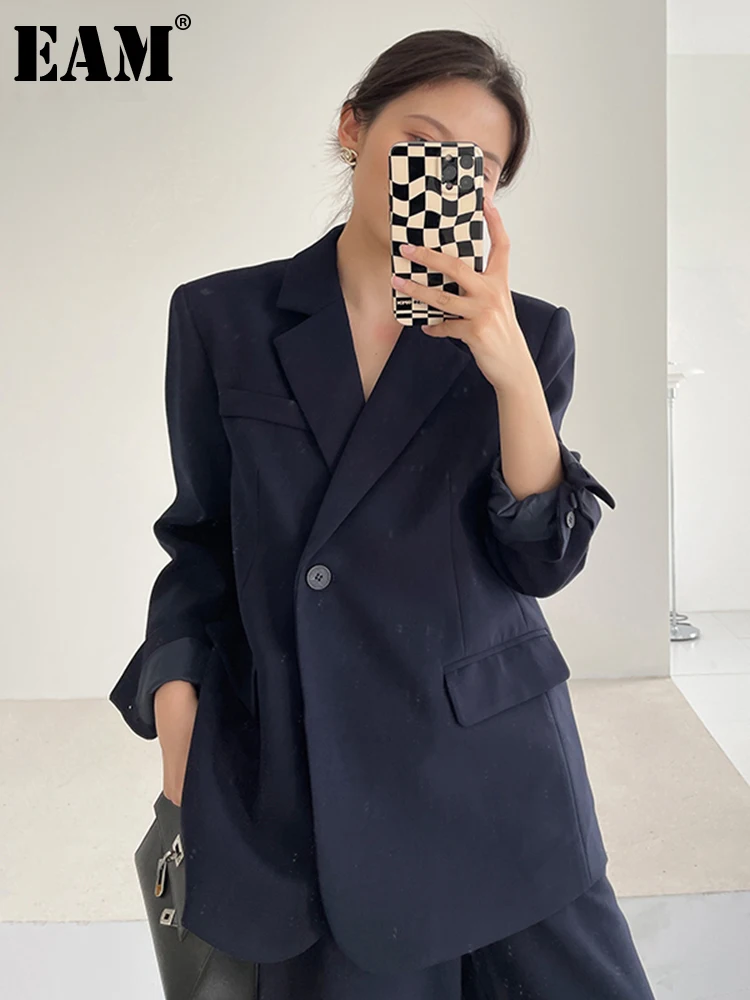 [EAM] широкие брюки большой размер костюм из двух предметов новый отворот длинный