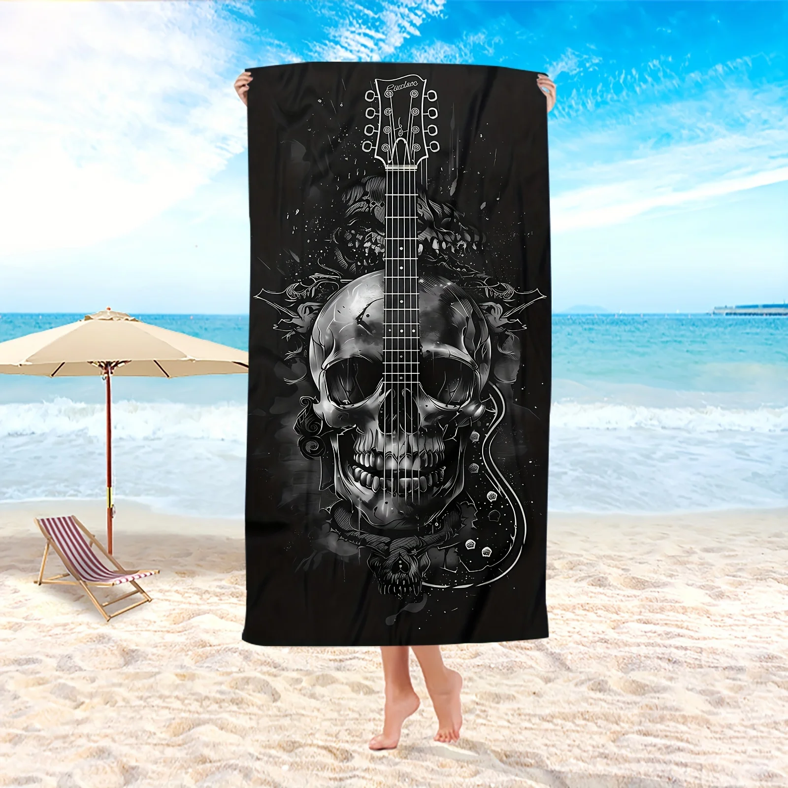 

Микрофибра пляжное полотенце Guitar & Skull