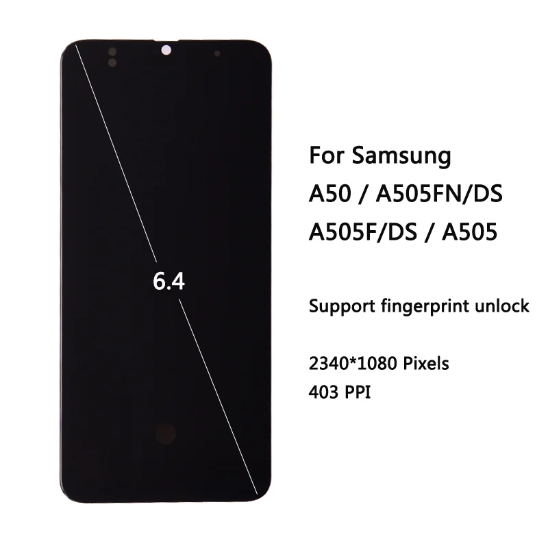 

ЖК-дисплей Super AMOLED 6,4 дюйма для Samsung Galaxy A50, A505, A505F/DS, A505FD, A505F, A505A, сенсорный экран, дигитайзер, стекло