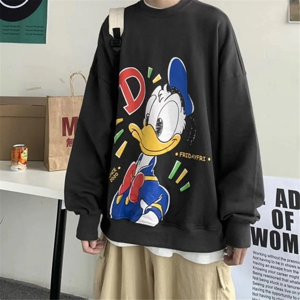 

Cute Duck Print Sweatshirt Women Autumn Hip Hop Harajuku Cartoon Hoodie Black Pullover Loose Oversized Ulzzang Anime Hoodie Girl