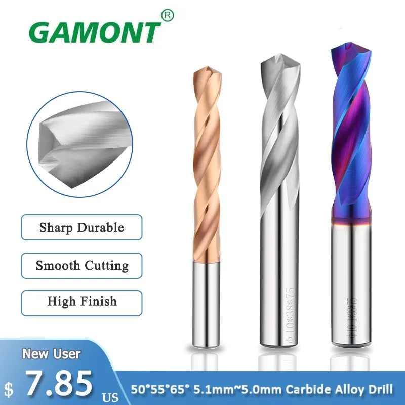 

GAMONT 50°55°65° 5.1mm~5.0mm Carbide Alloy Tungsten Steel Drill Super Hard Nano Coating High Hardness CNC Lathe Milling Cutter