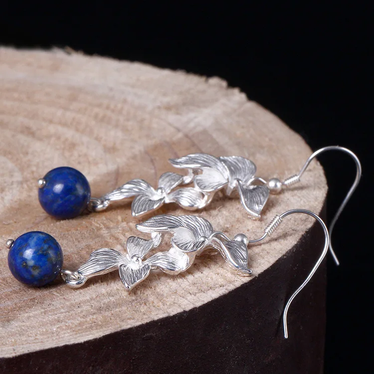 Boucles d'oreilles Lapis en argent Sterling S925 pour femmes, Style rétro chinois, longues pampilles, Style National, bijoux à offrir en cadeau