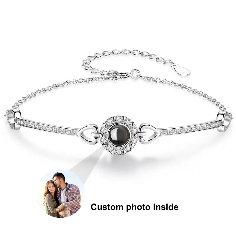 

Custom photo Projection Bracelet Jewelry with Silver/Rose Gold Color Personalized Couple Bangles Gift Jewelry for Men Women