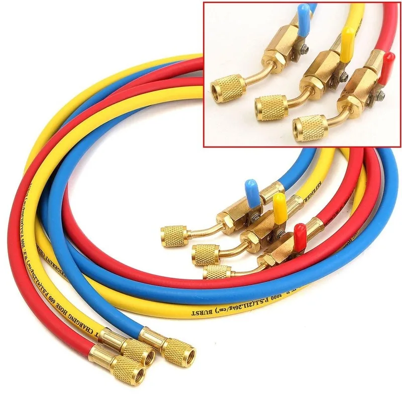 

150 см HVAC 1/4 дюйма SAE 600 PSI R410a R134a R22, Зарядные шланги с запорным клапаном