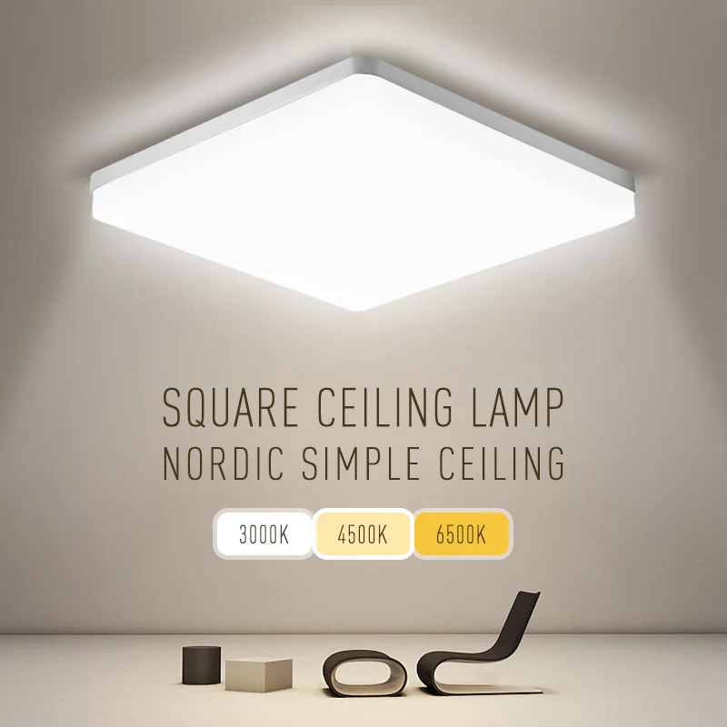 

Square Plafond Light Nordic Minimalist White Led Ceiling Lights18W/24W/36W/48W for Kitchen Living Room Bedroom Indoor Lighting