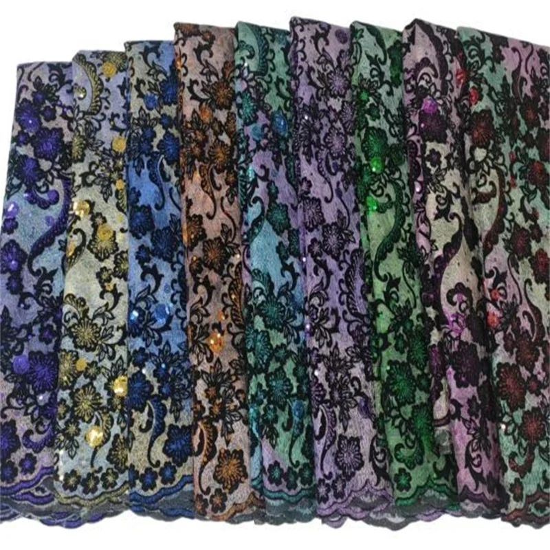 

Африканская блестящая кружевная ткань с бархатным кружевом, Высококачественная нигерийская французская Тюлевая кружевная ткань, Свадебны...
