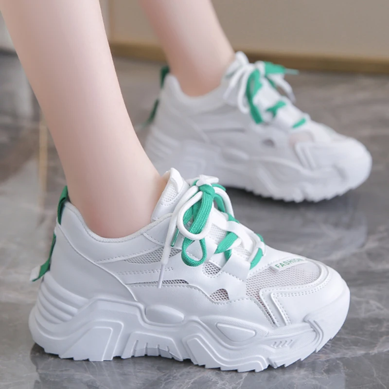 

Женские сетчатые кроссовки JMPRS, белые кроссовки на толстой платформе, на шнуровке, Нескользящие, Вулканизированная подошва, для осени, 2022