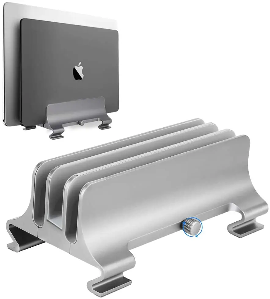 

Vertical Laptop Stand [Upgrade Version],Syslux 3 Slots Space-Saving Aluminum Desktop Stand Holder with Adjustable Dock
