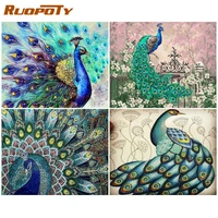 ruopoty full square round diamond painting 5d embroidery diamond peacock cross stitch diy crafts wall decor mosaic gift
