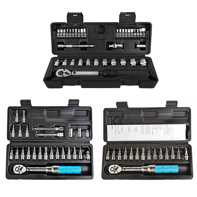 

Adjustable Wrench set Preset Torque Wrench Socket Bit Combination 35 in 1 Tool Kit Toolbox Hand Tool Sets Bicycle Fix