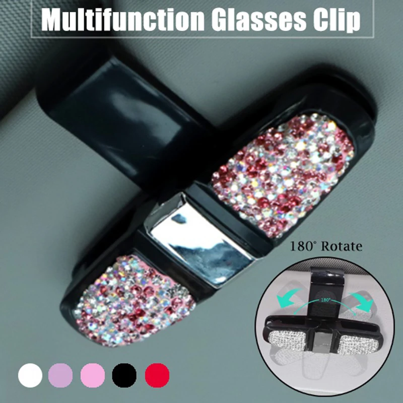 

1PC Car Visor Glasses Clip Rhinestone Eyeglass Clamp 180 Degree Rotate Double-Ended Sunglasses Holder