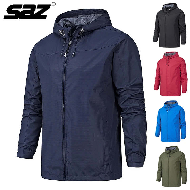 

SAZ Waterproof Windbreaker Thin Zip Hoodie Men Jacket 2022 Spring Casual Outdoor Hiking Windproof Sports Coat 5XL Jackets Men