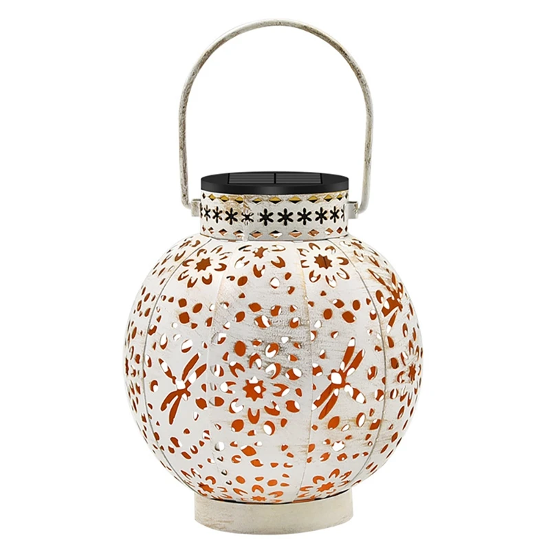 

1Pcs Solar Lanterns Outdoor Metal Hanging Solar Garden Lights Warm White With Vintage White Finish Waterproof Lanterns