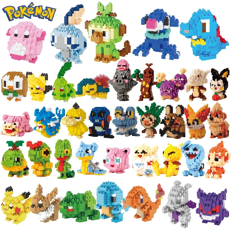 

LNO New Micro Building Blocks Chansey Totodile Rowlet Popplio Lugia Ho-Oh DIY Mini Bricks Pokemon Figures Toys For Kids