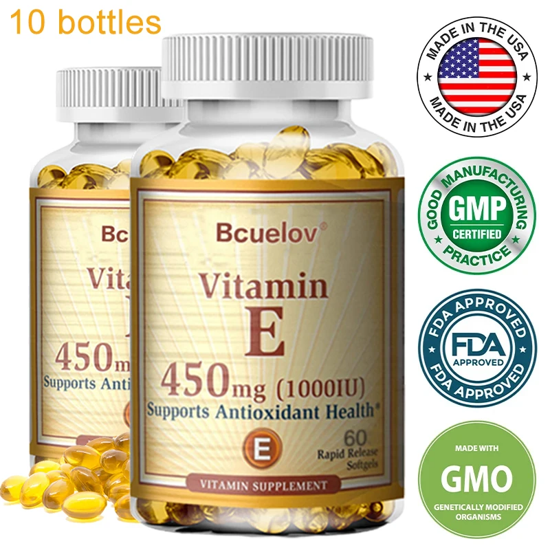 

Bcuelov Vitamin E Supports Immune System & Skin Nutrition - Natural Antioxidant - Helps Skin Hair Heart Health