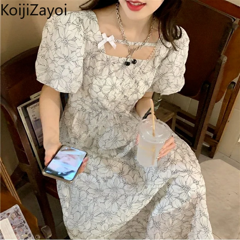 

Koijizayoi Square Collar Women Fashion Flower Maxi Dress Summer 2022 Casual Loose A Line Dresses Female Chic Korean Vestidos