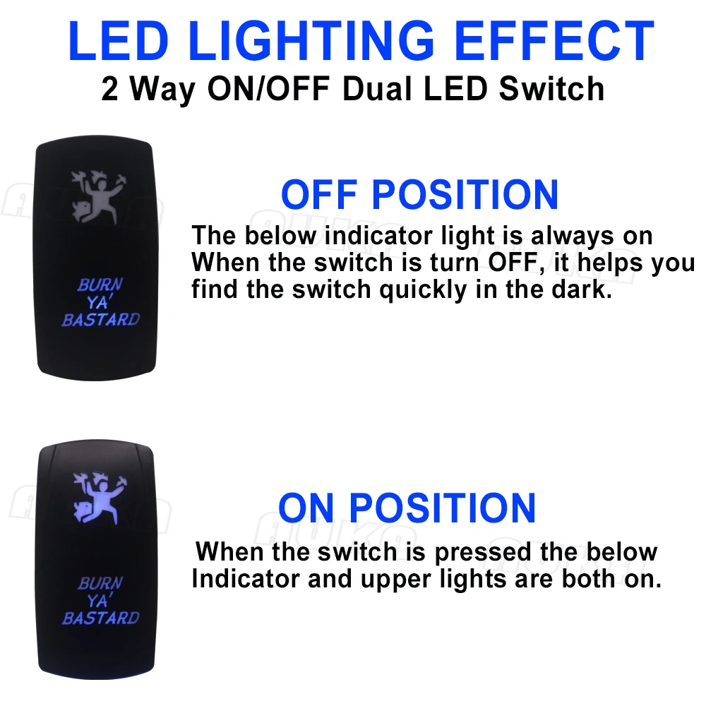 BURN YA BASTARD Кулисный переключатель Вкл.-Выкл. 12 В/24 В 5-контактный лазерный тумблер SPST