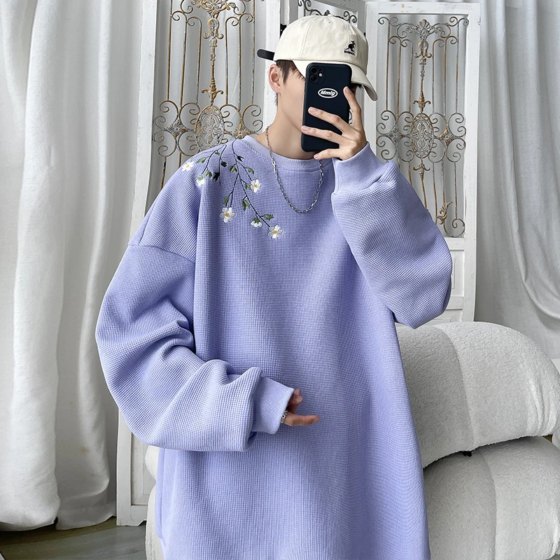 

2023 Autumn New Melody Windmill Large Embroidered Waffle Round Neck Sweater