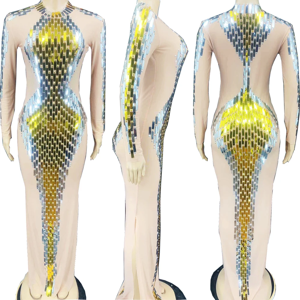 Женское блестящее платье телесного цвета с блестками сексуальное женское костюм