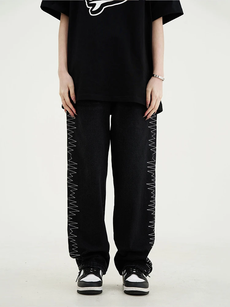 Y2K Men's Loose Embroidered Jeans Women's Hip-hop Style Street Clothing Jeans Men Clothing Pants