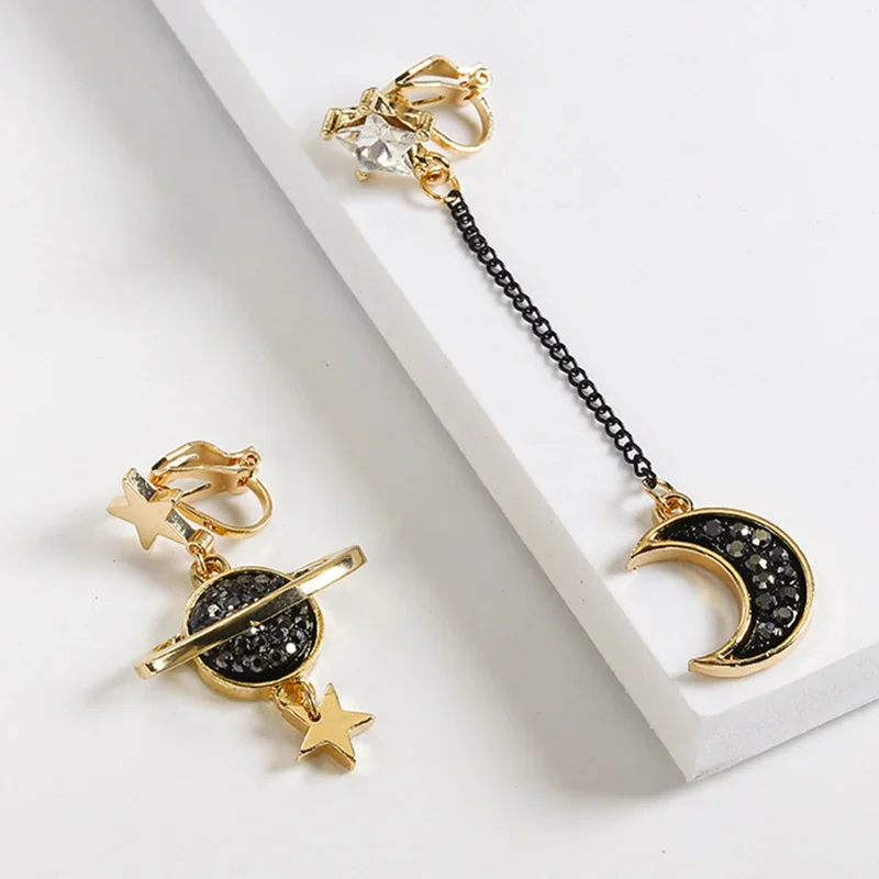 Пара женских асимметричных серег без пирсинга серьги-клипсы темперамент планета