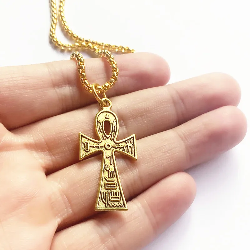 

New Hot Selling Fashion Trend Jewelry Gold Alloy Gold Plated Ancient Egypt Cross Pendant Necklace Jewelry
