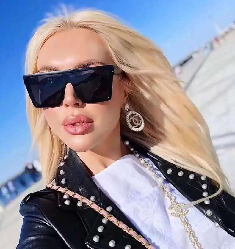 

2022 New Oversized Sunglasses Women's Large Frame Square Flat Top Gradient Lens Women's Men's Retro Frame UV400 Brand ZUIDID