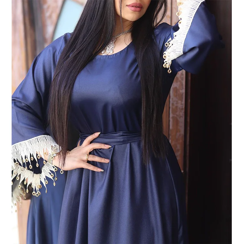 Robe Femme Musulmane Middle East Muslim National Style Dubai Long Dress Belt Women's Jalabiya Ramadan Abayas For Women
