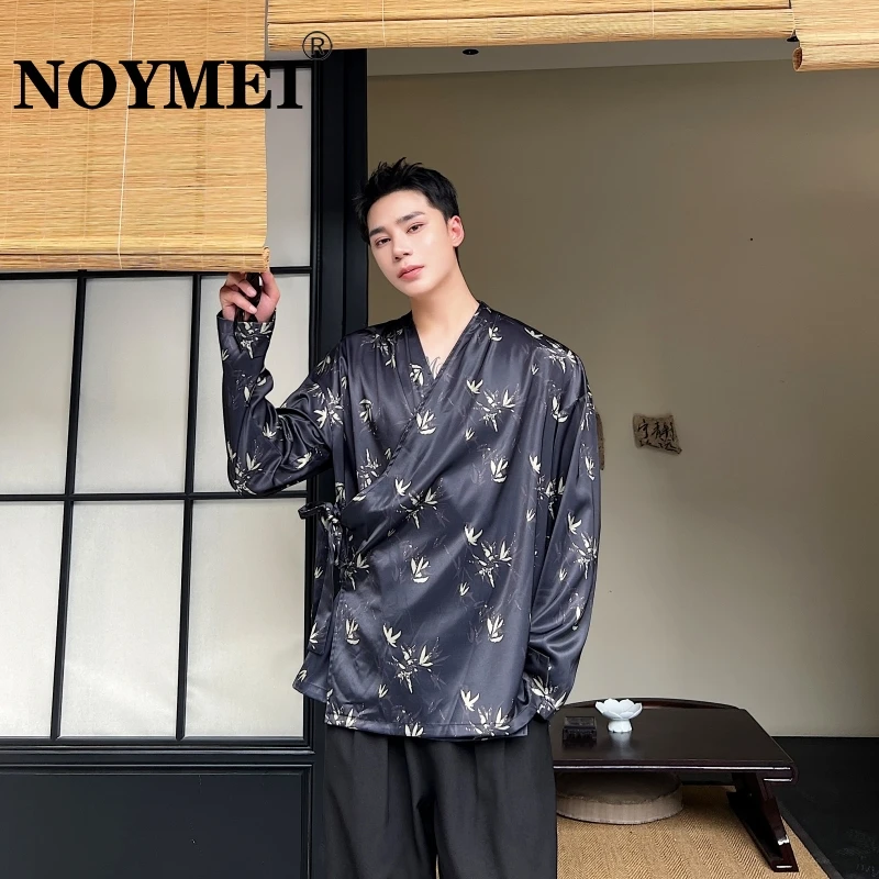 

NOYMEI Autumn New Chinese Zen Ribbon Long Sleeve Shirt Men's Casual Chinoiserie Bamboo Leaf Top 2023 Fashion All-match WA2421
