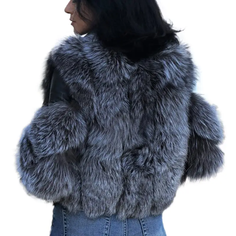 Female Winter Natural Fox Fur Coat Women Real Fur Jacket With Real Leather Sheep Leather Fox Fur Overcoat Luxury Warm Outerwear