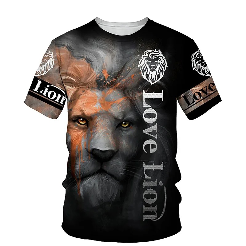 

T-shirt Men Women 3D Printing Short-sleeved Tops Oversized 2022 Summer New O-neck Lion Animals Cool And Domineering Breathable