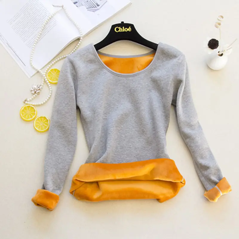 Thermal Underwear Women One-piece Coat Thick Velvet Base Coat Long Sleeved T-shirt Autumn Clothes