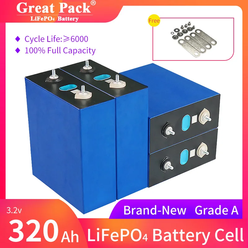 

4PCS Lithium Iron Phosphate Rechargeable Battery Cell LiFePO4 Brand New Grade A Deep Cycle 3.2V 320AH Solar Power Bank