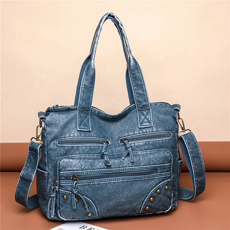 

New Fashion Bag for Women Vintage Soft Pu Leather Handbags Large Capacity Tote Bag Many Pockets Messenger Bag sac New