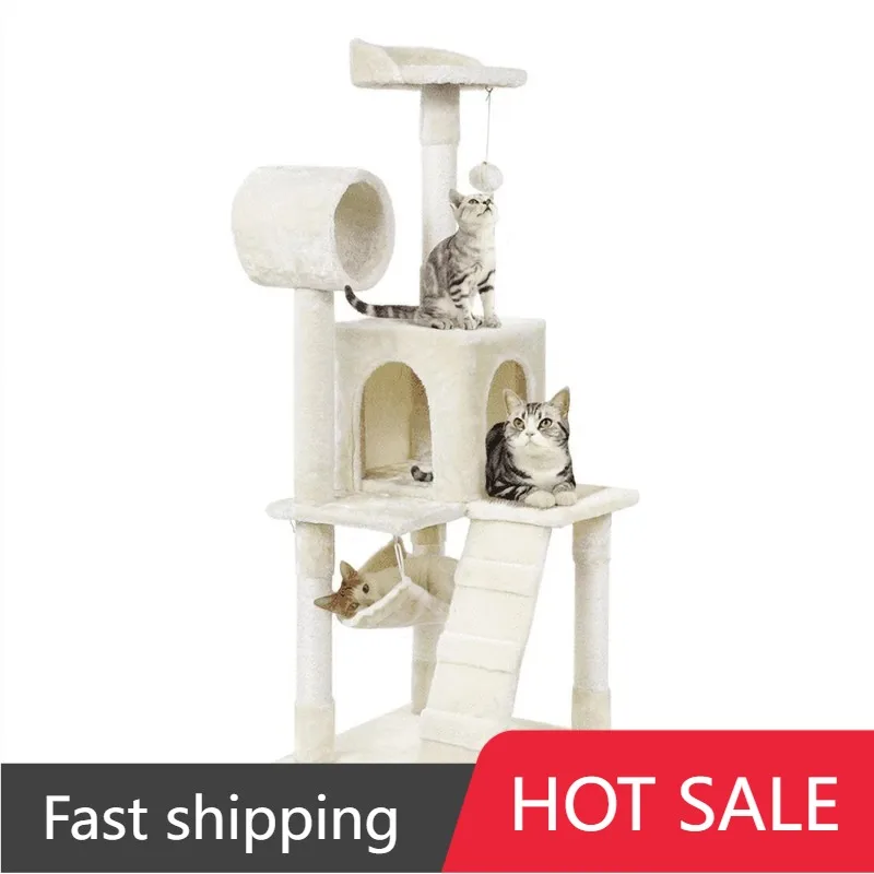

51" Cat Tree with Hammock and Scratching Post Tower, Beige