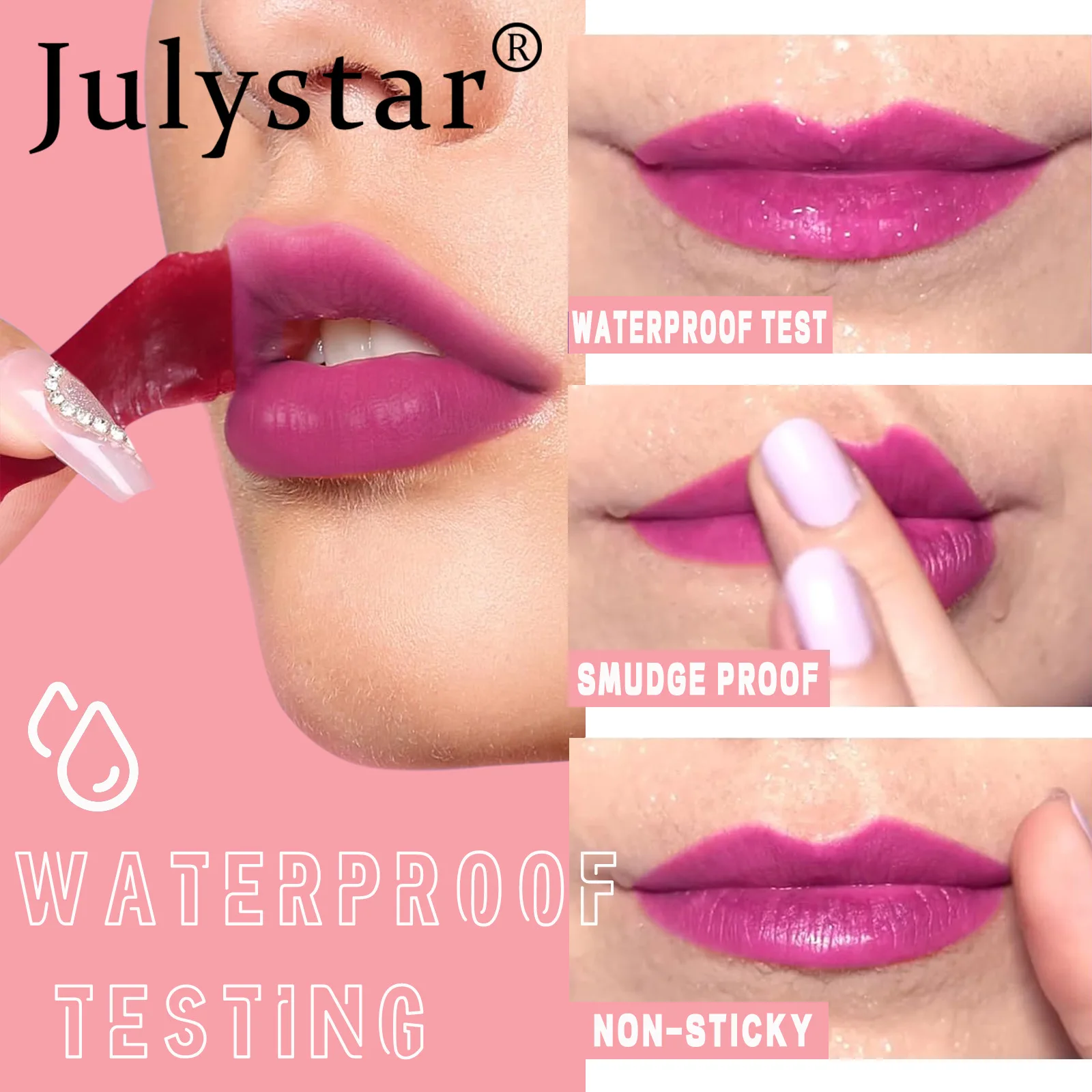 Фото Julystar Peel Off жидкая губная помада 6-цветная водостойкая стойкая матовая розовая губная помада увлажняющий крем отрывная пятна для губ косметический макияж №3