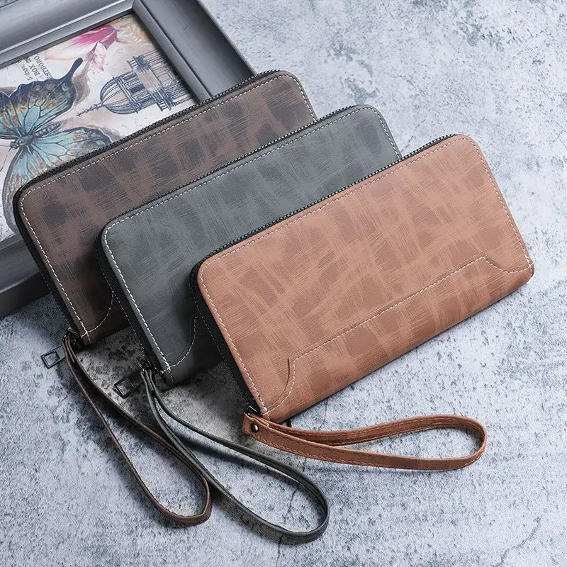 Кошелек мужской длинный на молнии, кожаный бумажник ...