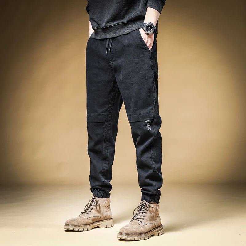 Streetwear Fashion Men Jeans Elastic Loose Fit Spliced Designer Casual Cargo Pants Hombre Printed Hip Hop Joggers Men Overalls