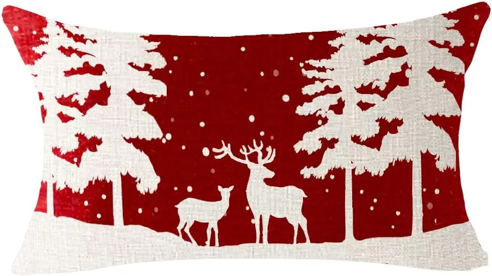 

Рождественская декоративная подушка в клетку с изображением снеговика оленя сосны снежинки благословения подарка декоративная подушка из хлопка и льна